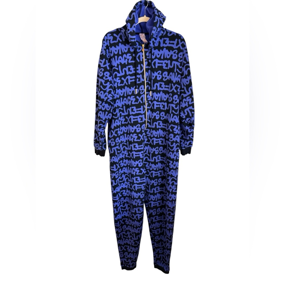 Savage X Fenty Blue Graffiti Hooded Fleece Jumpsuit M
